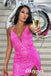 Sexy Pink Sequin Spaghetti Straps Sheath Mini Dresses/ Homecoming Dresses With Split,PDS0524