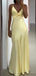 Sexy Lemon V-Neck Spaghetti Strap Floor-Length Prom Dresses PDS1173