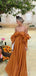 Orange Ruffle Off Shoulder Soft Sexy Floor-Length Women Prom Dresses PDS1250