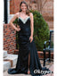 Sexy Black Soft Satin Spaghetti Straps Side Slit Mermaid Long Prom Dresses With Beading, PDS1035