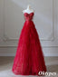 Elegant Red Spaghetti Straps Sleeveless Beading Tulle Long A-Line Evening Gown, PDS1056