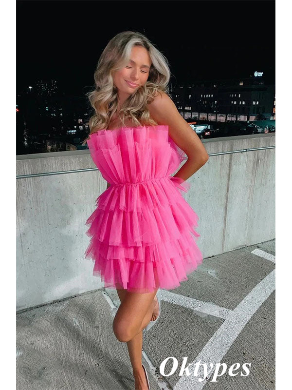 Sexy Barbie PInk Tulle Sweetheart A-Line Mini Dresses/ Homecoming Dresses, PDS0537