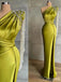 Unique Emerald One Shoulder Beading Side Slit Floor-Length Prom Dresses PDS1134