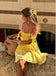 Women Yellow Strapless A-Line Cute Mini Dresses Homecoming Dresses, PDS0590