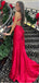 Elegant Red V-Neck Mermaid Floor-Length Prom Dresses PDS1159