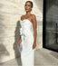 Elegant Flower Whiter Strapless Mermaid Floor-Length Prom Dresses PDS1153