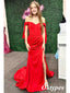 Sexy Red Soft Satin Off Shoulder Side Slit Mermaid Long Prom Dresses, PDS1033