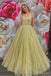 Simple Yellow Spaghetti Strap V-Neck A-Line Tulle Prom Dresses PDS1087