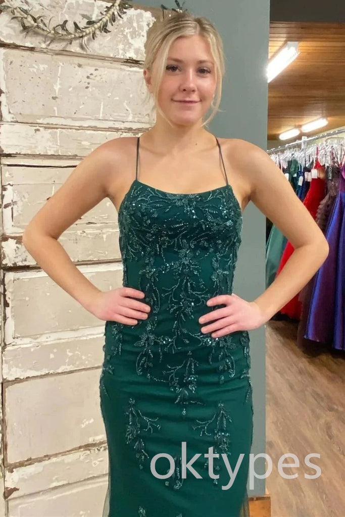 Emerald Spaghetti Straps Sleeveless Mermaid Long Women Prom Dresses PDS1263