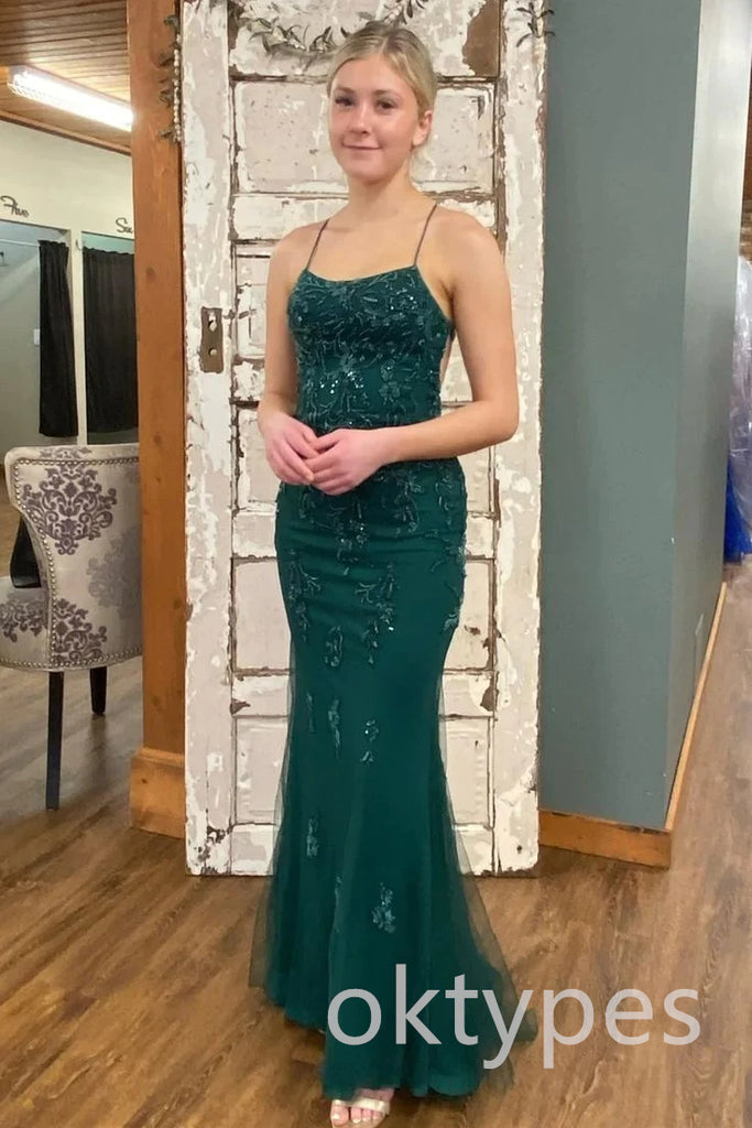 Emerald Spaghetti Straps Sleeveless Mermaid Long Women Prom Dresses PDS1263