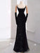 Gorgeous Black Side Slit Spaghetti Strap Evening Dresses, PDS1061