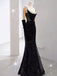 Gorgeous Black Side Slit Spaghetti Strap Evening Dresses, PDS1061