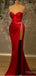 Sexy Red Side Slit Beaded Strapless Satin Women Floor-Length Prom Dresses PDS1212