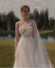 Elegant One Shoulder Tulle With Trailing A-Line White Long Wedding Dresses,WDS0148