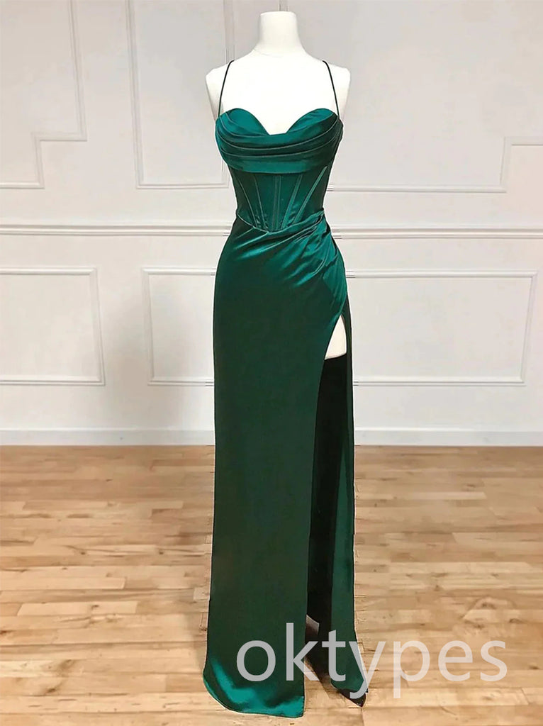 Emerald Sweetheart Sleeveless Side Slit Mermaid Long Women Prom Dresses PDS1264