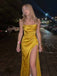 Elegant Yellow Cowl Side Slit Mermaid Evening Dresses, PDS1064