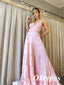 Sexy Pink Soft Satin Spaghetti Straps V-Neck A-Line Long Prom Dresses, PDS1022