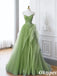 Elegant Light Green Appliques Sleeveless Sweetheart Tulle A-Line Long Evening Dresses, PDS1045