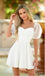 Simple White Square Cap Shoulder  A-Line Women Mini Dresses Homecoming Dresses, PDS0571