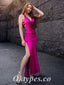 Sexy Elastic Satin V-Neck Lace Up Back Side Slit Mermaid Long Prom Dresses, PDS0970