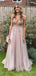 Coral Cute V-Neck Spaghetti Strap A-Line Appliqued Floor-Length Prom Dresses PDS1092