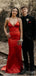 Red Sexy V-Neck Satin Spaghetti Strap Women Floor-Length Prom Dresses PDS1208