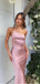 Sexy Pink One Shoulder Satin Sheath Floor-Length Prom Dresses PDS1170