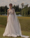 Elegant One Shoulder Tulle With Trailing A-Line White Long Wedding Dresses,WDS0148