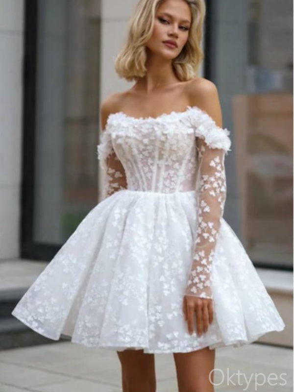 Alluring White Word Shoulder Appliqued Flower A-Line Mini Dresses Homecoming Dresses, PDS0588