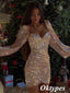 Shiny V-Neck Long Sleeves Sheath Mini Dresses/ Homecoming Dresses,PDS0511