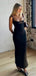 Sexy Black Spaghetti Strap Back Slit Women Floor-Length Prom Dresses PDS1199