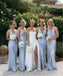 Sexy Sky-Blue V-Neck Spaghetti Strap Mermaid Bridesmaid Dresses Online, BDS0376