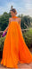 Burn-Orange Strap A-Line Simple Floor-Length Women Prom Dresses PDS1248