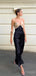 Vintage Champagne-Black V-Neck Spaghetti Strap Satin Tea-Length Prom Dresses PDS1088