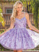 Elegant Appliqued Purple Spaghetti Strap A-Line Women Mini Dresses Homecoming Dresses, PDS0575