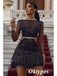 Sexy Black TulleRound Neck Long Sleeves A-Line Short Prom Dresses/Homecoming Dresses,PDS0501