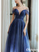 Elegant Blue Beading Illusion A-Line Long  Evening Dresses, PDS1046