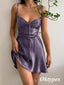 Sweety Purple Elastic Satin Spaghetti Straps V-Neck A-Line Homecoming Dresses,PDS0515