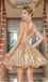 Sliver/Gold V-Neck Appliqued Sparkly A-Line Women Mini Dresses Homecoming Dresses, PDS0573