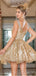 Sliver/Gold V-Neck Appliqued Sparkly A-Line Women Mini Dresses Homecoming Dresses, PDS0573