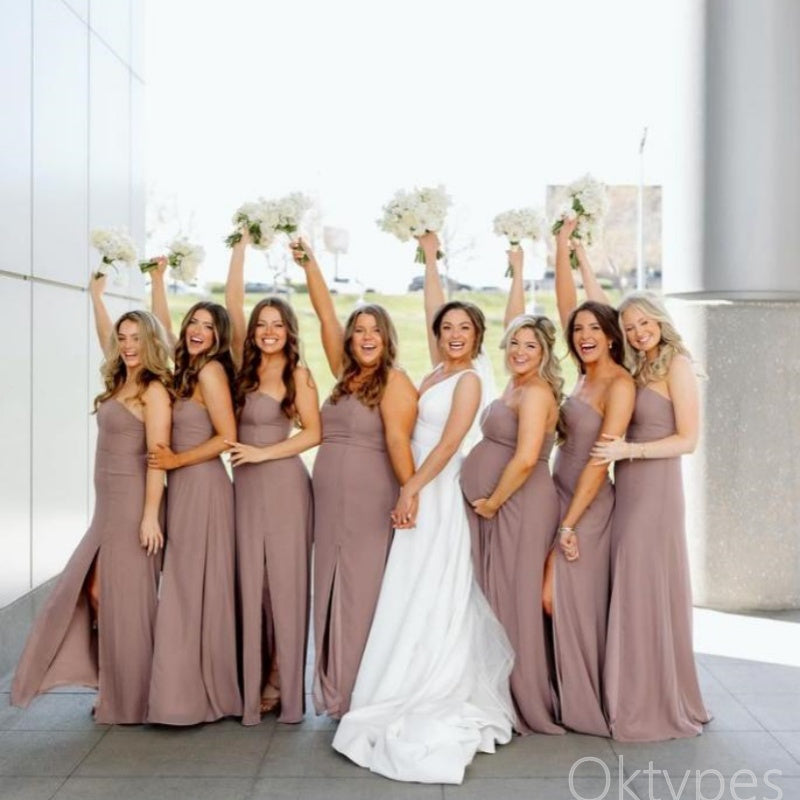 Sexy Brown Women Side Slit Mermaid Bridesmaid Dresses Online, BDS0374