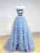 Sky-Blue Tulle Strapless Unique Bow Floor-Length Prom Dresses PDS1166