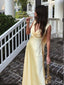 Yellow Sexy V-Neck Soft Satin Women Floor-Length Prom Dresses PDS1154