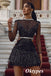 Sexy Black TulleRound Neck Long Sleeves A-Line Short Prom Dresses/Homecoming Dresses,PDS0501