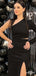 Classy Black Side Slit One Shoulder Mermaid Party Dresses PDS1079