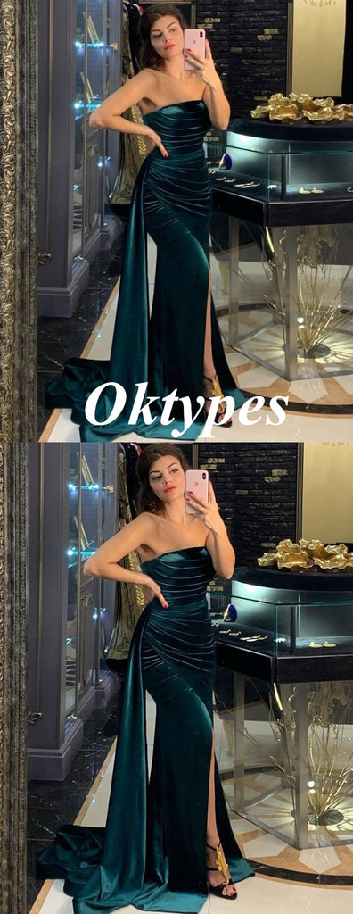 Sexy Soft Satin Sweetheart Side Slit Mermaid Long Prom Dresses, PDS1021