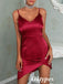 Sexy Burgandy Soft Satin Spaghetti Straps V-Neck Sheath Mini Dresses/ Homecoming Dresses,PDS0509