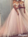 Elegant Pink Beading Off Shoulder Sweetheart Tulle A-Line Long Wedding Guest Dresses, PDS1047