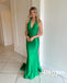 Sexy Moss Soft Satin Halter Mermaid Long Prom Dresses, PDS1032