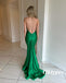 Sexy Moss Soft Satin Halter Mermaid Long Prom Dresses, PDS1032